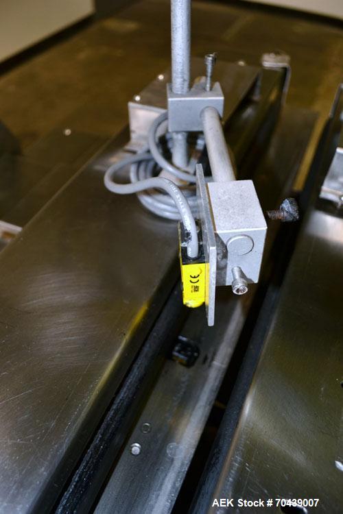 Used Digital Design M400 Transport System, Model M400TRSS, Stainless Steel. (2) 1’’ Wide x 32’’ long horizontally mounted belts. Product size range: Height 1’’ to 12’’, Width 1’’ to 7’’, Length 1’’ t...