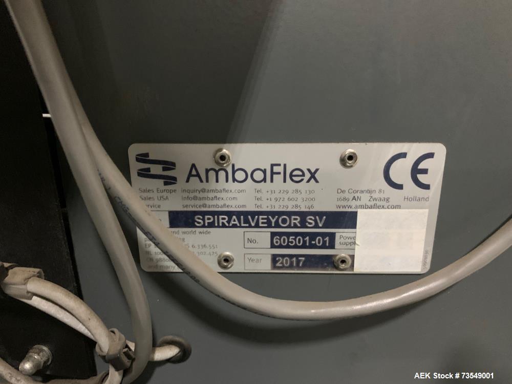 Used Ambaflex Spiral Case Conveyor – Model SpiralVeyor SV, 252” Tall, 92” Belt, Stainless Steel