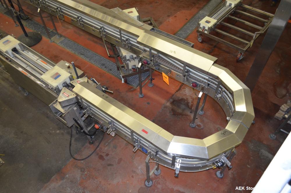 Used- Table Top Belt Conveyor. Approximately 4" wide x 1500” long, partial belt.  Stainless steel frame.  Includes (9) turns...