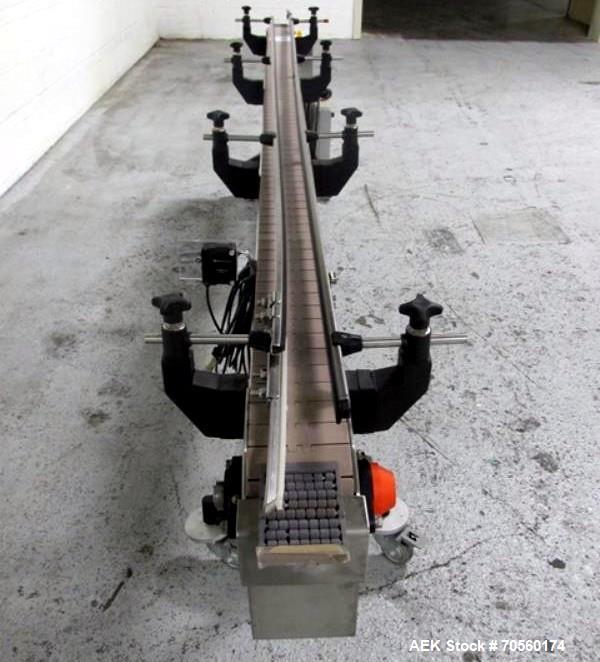 Used Slat Conveyor, 4.5" wide x 115" long, driven by .75 hp motor, with VFD.