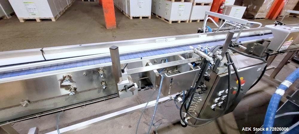 Unused- Endflex Table Top Dual Lane Powered Indexing Conveyor. Originally designed to run cannabis jars under Primo Combi Co...