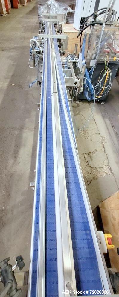 Unused- Endflex Table Top Dual Lane Powered Indexing Conveyor. Originally designed to run cannabis jars under Primo Combi Co...