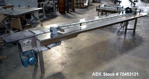 Used Advantage 90 Degree Table Top Belt Conveyor spproximately 7" wide x 112" long into a 90 degree x 38" long belt. Has motor and controller. Mounted on a stainless steel frame. Built 2002. SELLING ...