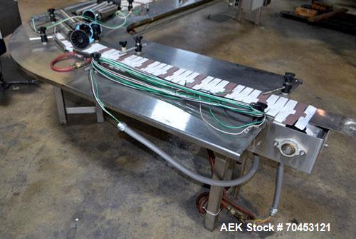 Used Advantage 90 Degree Table Top Belt Conveyor spproximately 7" wide x 112" long into a 90 degree x 38" long belt. Has motor and controller. Mounted on a stainless steel frame. Built 2002. SELLING ...