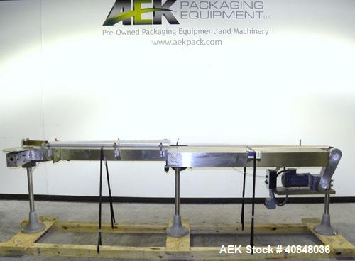 Used Anderson Machine Systems Table Top Conveyor. 3 1/4" wide x 126" long plastic belt. Driven by a 1/2 hp, 90 volt, 1725 rpm gearmotor, ratio 30 to 1. Includes a Spartan speed controller. Mounted on...