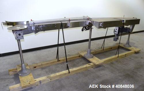 Used Anderson Machine Systems Table Top Conveyor. 3 1/4" wide x 126" long plastic belt. Driven by a 1/2 hp, 90 volt, 1725 rpm gearmotor, ratio 30 to 1. Includes a Spartan speed controller. Mounted on...
