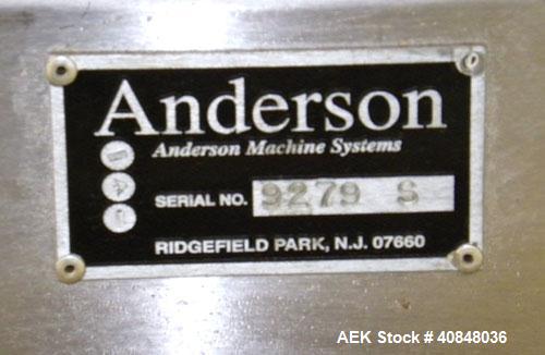 Used Anderson Machine Systems Table Top Conveyor. 3 1/4" wide x 126" long plastic belt. Driven by a 1/2 hp, 90 volt, 1725 rpm gearmotor, ratio 30 to 1. Includes a Spartan speed controller. Mounted on...