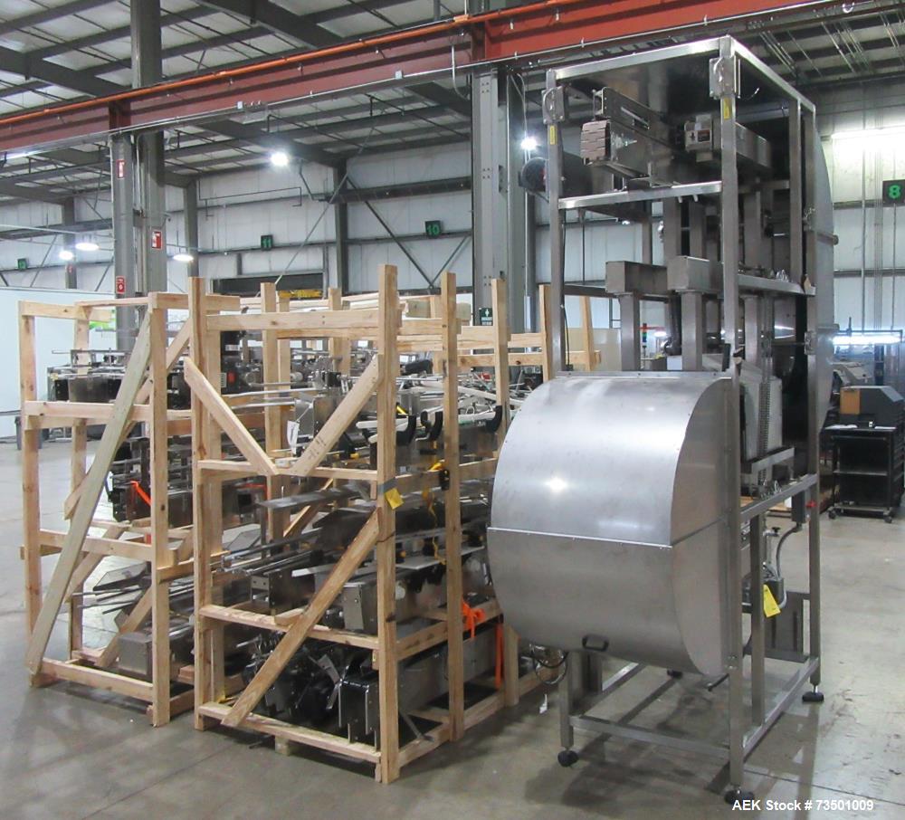 Unused Arrowhead Line Conveyor with Gripper Air Lowerator Rinser. Has Nema 4X HBLDS3AC local motor safety disconnects and Septimatech guide rails.