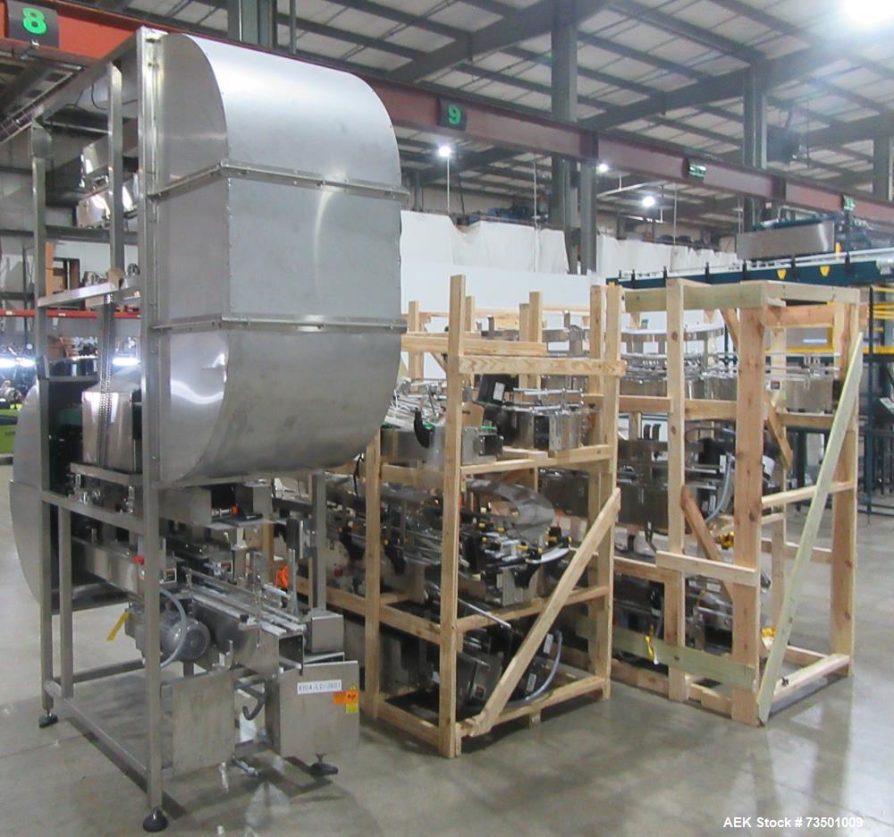 Unused Arrowhead Line Conveyor with Gripper Air Lowerator Rinser. Has Nema 4X HBLDS3AC local motor safety disconnects and Septimatech guide rails.