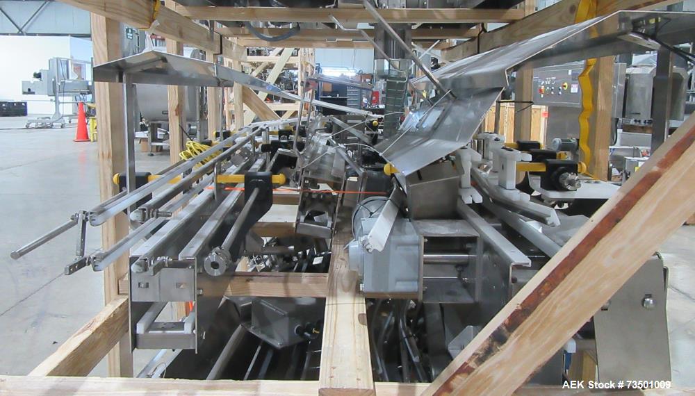 Unused Arrowhead Line Conveyor with Gripper Air Lowerator Rinser. Has Nema 4X HBLDS3AC local motor safety disconnects and Septimatech guide rails.