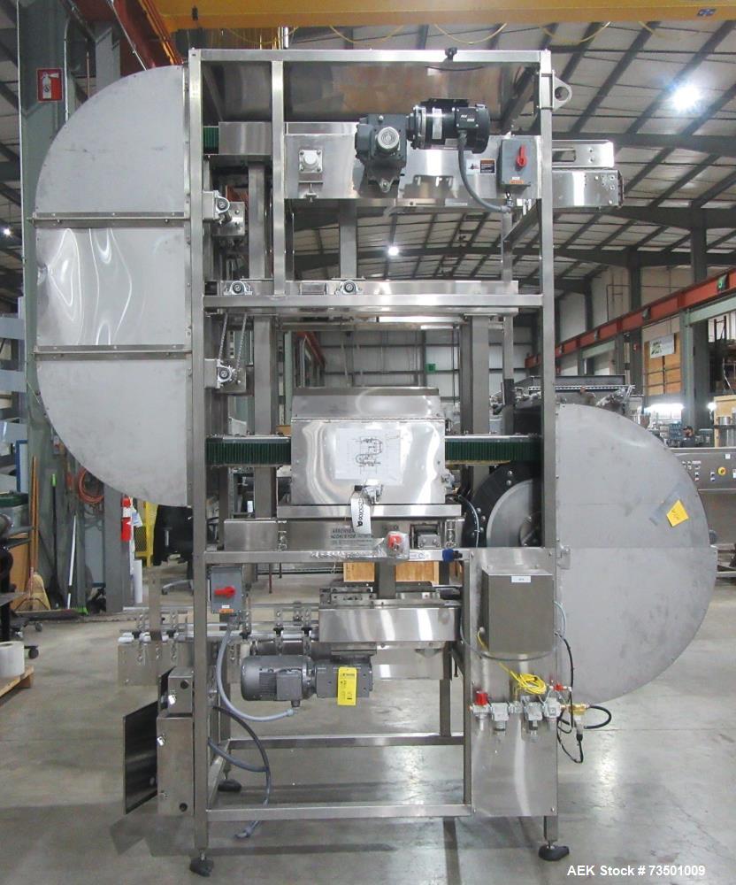 Unused Arrowhead Line Conveyor with Gripper Air Lowerator Rinser. Has Nema 4X HBLDS3AC local motor safety disconnects and Septimatech guide rails.