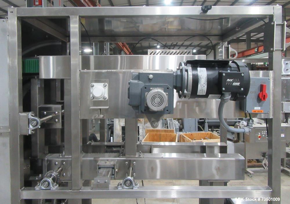 Unused Arrowhead Line Conveyor with Gripper Air Lowerator Rinser. Has Nema 4X HBLDS3AC local motor safety disconnects and Septimatech guide rails.