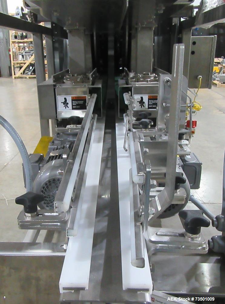 Unused Arrowhead Line Conveyor with Gripper Air Lowerator Rinser. Has Nema 4X HBLDS3AC local motor safety disconnects and Septimatech guide rails.
