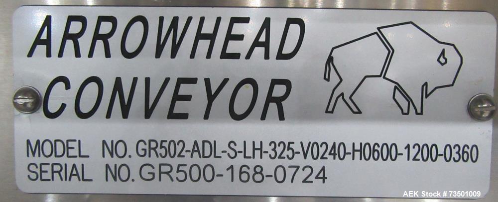 Unused Arrowhead Line Conveyor with Gripper Air Lowerator Rinser. Has Nema 4X HBLDS3AC local motor safety disconnects and Septimatech guide rails.