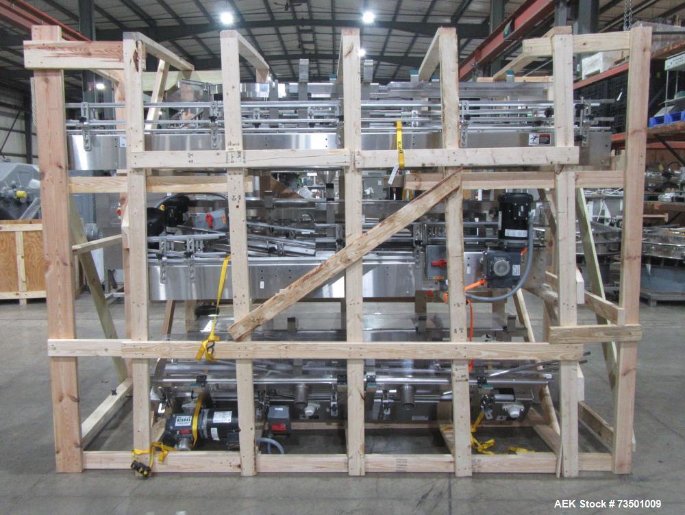 Unused Arrowhead Line Conveyor with Gripper Air Lowerator Rinser. Has Nema 4X HBLDS3AC local motor safety disconnects and Septimatech guide rails.