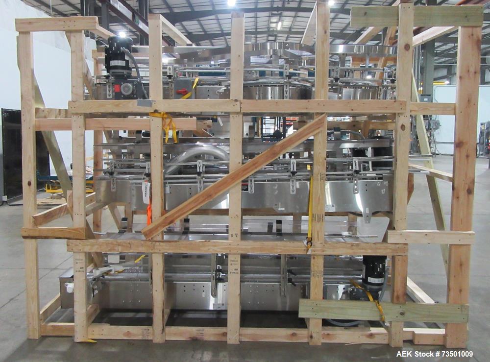 Unused Arrowhead Line Conveyor with Gripper Air Lowerator Rinser. Has Nema 4X HBLDS3AC local motor safety disconnects and Septimatech guide rails.