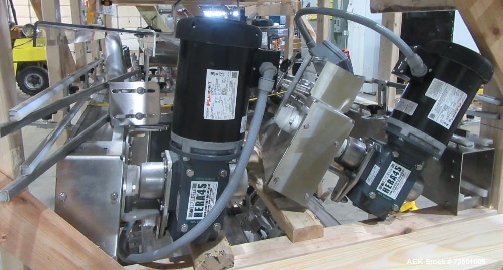 Unused Arrowhead Line Conveyor with Gripper Air Lowerator Rinser. Has Nema 4X HBLDS3AC local motor safety disconnects and Septimatech guide rails.