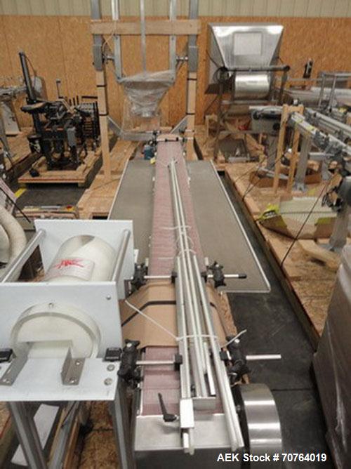 Used: 10’L x 7 ½”W Table Top Chain Stainless Steel Bed Packout Conveyor, with DC drive, with Carlton twist