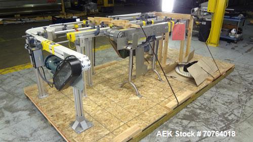 Used Flexlink 20 Conveyor. Counterclock with 10" radius. 3-1/4" flexible belt. 3-1/4" Delrin tabletop chain.