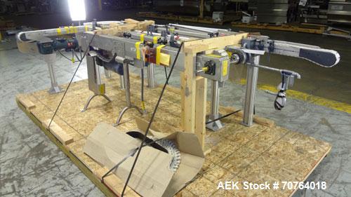 Used Flexlink 20 Conveyor. Counterclock with 10" radius. 3-1/4" flexible belt. 3-1/4" Delrin tabletop chain.
