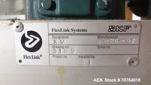Used Flexlink 20 Conveyor. Counterclock with 10" radius. 3-1/4" flexible belt. 3-1/4" Delrin tabletop chain.