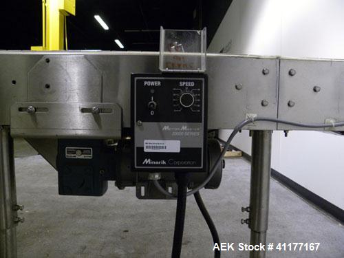 Used Garvey Table Top Conveyor, Model 9600, stainless steel. 6" wide x 72" long belt. Driven by a 1/2 hp, 90 volt, 1750 rpm DC motor. Has variable speed control. Mounted on casters.