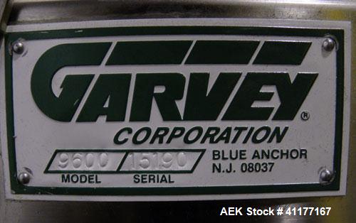 Used Garvey Table Top Conveyor, Model 9600, stainless steel. 6" wide x 72" long belt. Driven by a 1/2 hp, 90 volt, 1750 rpm DC motor. Has variable speed control. Mounted on casters.