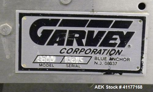 Used Garvey 9600 Series Tabletop Chain Conveyor. 7 1/2" wide X 96" long belt. Driven by a 1/2 hp, 90 volt, 1750 rpm DC gearmotor with a Reliance drive. All stainless steel frame and adjustable legs.