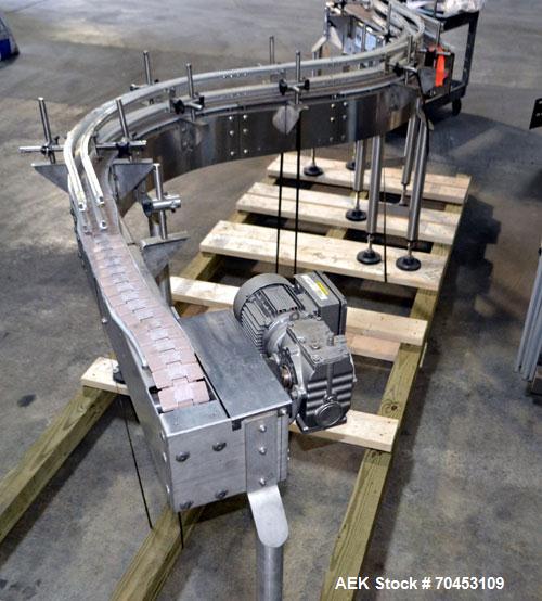 Used Stainless Steel Table Top Chain Conveyor. "S" Shaped unit with s/s frame and 3-1/4"W delrin chain conveyor.