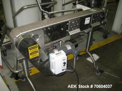 Used Garvey 48" Long x 4-1/2" Wide Tabletop Chain Conveyor.  Has variable speed drive and is on casters.