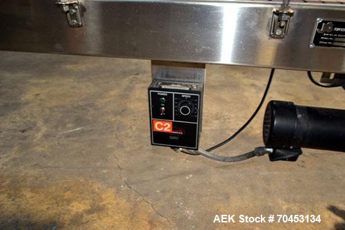 Used JG Machine Works Table Top 90 Degree Belt Conveyor. Approximately 3" wide x 128" long into a 90 degree belt. Has motor and controller. Mounted on a stainless steel frame. SELLING PRICE AS IS, WH...