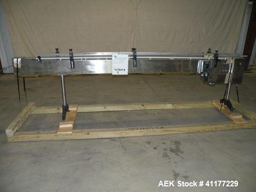 Used Kalish Table Top Chain Conveyor. 4 1/2" wide x 126" long stainless steel chain link belt. Driven  by a 1/2 hp, 90 volt, 1725 rpm DC motor with K-Line variable speed controls. 1/60/120V unit. Inc...