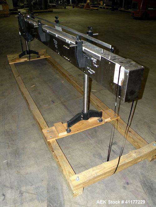 Used Kalish Table Top Chain Conveyor. 4 1/2" wide x 126" long stainless steel chain link belt. Driven  by a 1/2 hp, 90 volt, 1725 rpm DC motor with K-Line variable speed controls. 1/60/120V unit. Inc...
