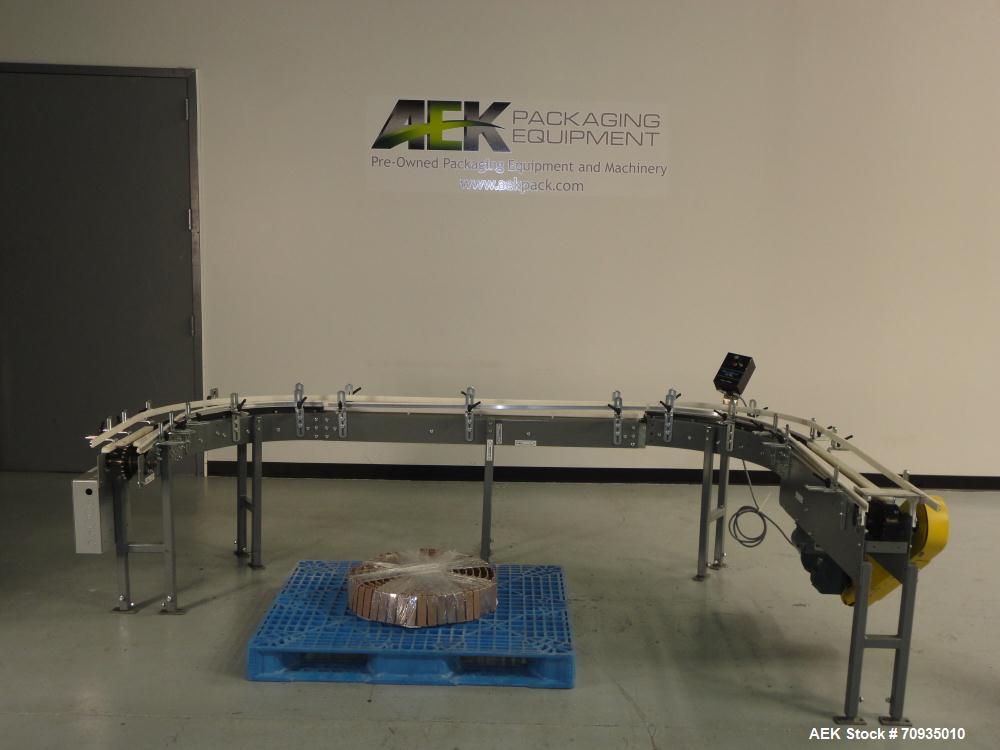 Used Pack Air 4-1/2" Belt Conveyor. Has 30" infeed height, 16"L Straight, 90 deg. right turn, 60"L Straight, 90 deg. right turn, 37-1/2"L Straight, with 31"T Outfeed. Equipped with Penta power multi-...