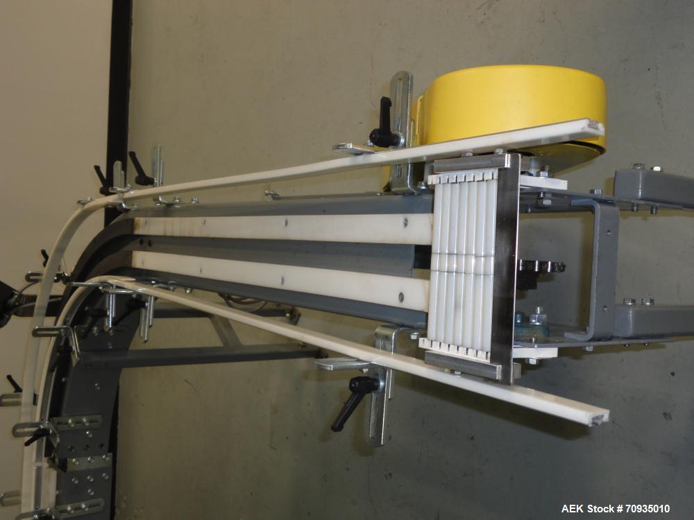 Used Pack Air 4-1/2" Belt Conveyor. Has 30" infeed height, 16"L Straight, 90 deg. right turn, 60"L Straight, 90 deg. right turn, 37-1/2"L Straight, with 31"T Outfeed. Equipped with Penta power multi-...