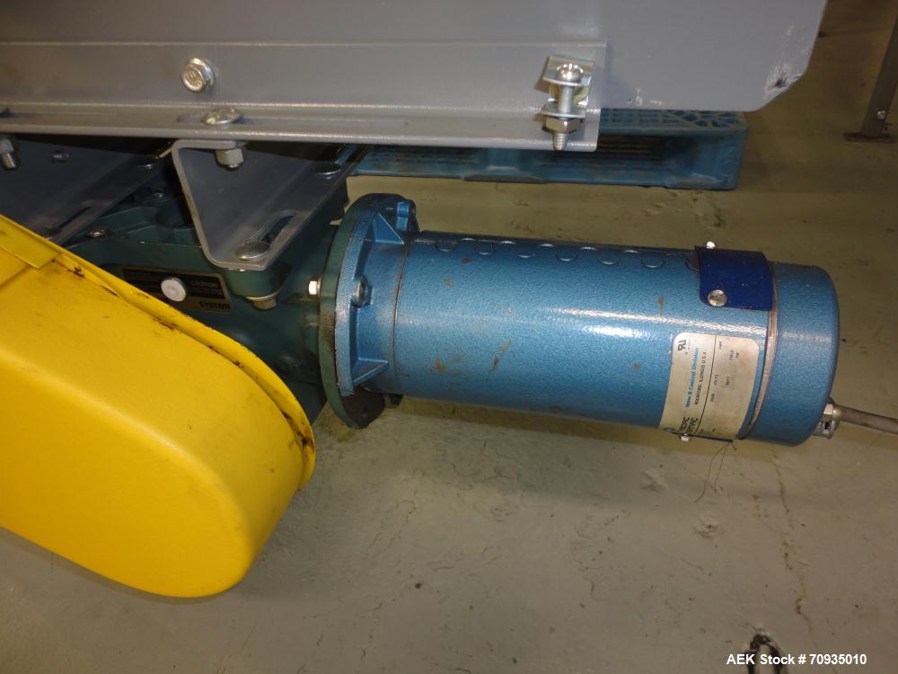 Used Pack Air 4-1/2" Belt Conveyor. Has 30" infeed height, 16"L Straight, 90 deg. right turn, 60"L Straight, 90 deg. right turn, 37-1/2"L Straight, with 31"T Outfeed. Equipped with Penta power multi-...