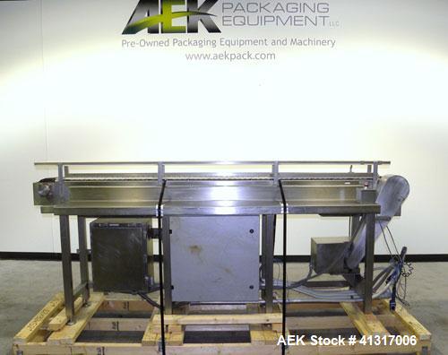 Used Table Top Belt Conveyor. (1) 3" wide x 102" long 421 stainless steel belt. 304 stainless steel frame. Machine footprint 106" long x 18" wide x 44" tall.