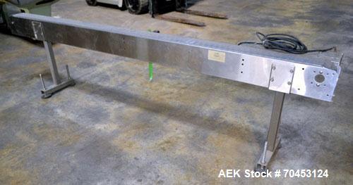Used E-Pak Machinery Table Top Belt Conveyor. Approximate 4" wide x 112" long belt. Has motor. Mounted on a stainless steel frame. SELLING PRICE, AS IS, WHERE IS, SANFORD, NC.