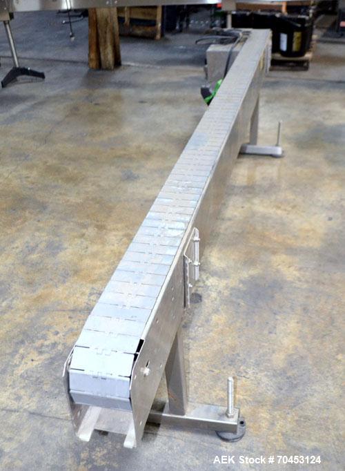 Used E-Pak Machinery Table Top Belt Conveyor. Approximate 4" wide x 112" long belt. Has motor. Mounted on a stainless steel frame. SELLING PRICE, AS IS, WHERE IS, SANFORD, NC.