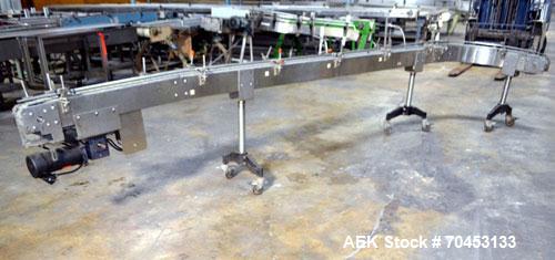 Used Table Top 90 Degree Belt Conveyor. Approximately 3" wide x 144" long into a 90 degree belt. Has motor and controller. Mounted on a stainless steel frame. SELLING PRICE AS IS, WHERE IS, SANFORD, ...
