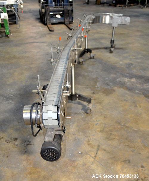 Used Table Top 90 Degree Belt Conveyor. Approximately 3" wide x 144" long into a 90 degree belt. Has motor and controller. Mounted on a stainless steel frame. SELLING PRICE AS IS, WHERE IS, SANFORD, ...