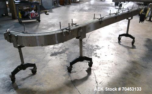 Used Table Top 90 Degree Belt Conveyor. Approximately 3" wide x 144" long into a 90 degree belt. Has motor and controller. Mounted on a stainless steel frame. SELLING PRICE AS IS, WHERE IS, SANFORD, ...