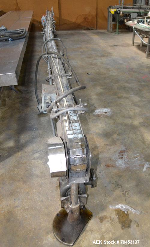Used Table Top Belt Conveyor. Approximately 3" wide x 348" long belt. Has motor. Mounted on a stainless steel frame. SELLING PRICE AS IS, WHERE IS, SANFORD, NC.
