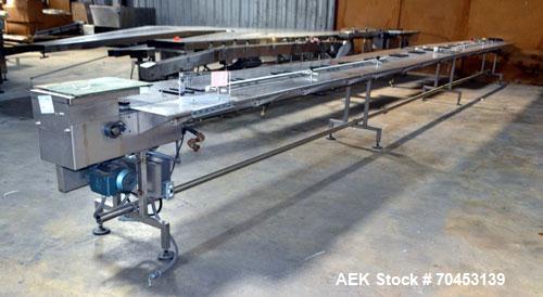 Used Table Top Belt Conveyor. Approximate 10" wide x 414" long belt. Has motor, and controller. Mounted on a stainless steel frame. SELLING PRICE, AS IS, WHERE IS, SANFORD, NC.