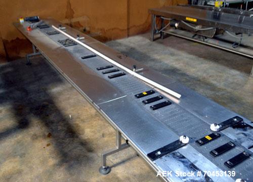 Used Table Top Belt Conveyor. Approximate 10" wide x 414" long belt. Has motor, and controller. Mounted on a stainless steel frame. SELLING PRICE, AS IS, WHERE IS, SANFORD, NC.