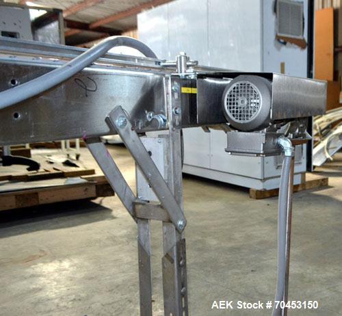 Used Table Top "S" Belt Conveyor. Approximate 3" wide x 216" long. Has motor. Mounted on a stainless steel frame. SELLING PRICE, AS IS, WHERE IS, SANFORD, NC.