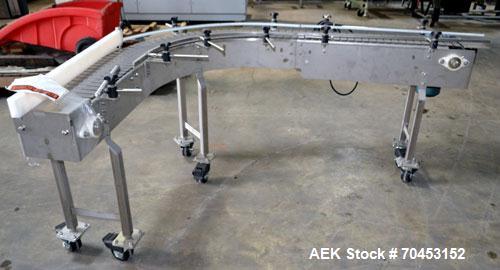 Used Table Top 90 Degree Belt Conveyor. Approximate 8" wide x 32" long into a 90 degree x 18" long belt. Has motor, and controller. Mounted on a stainless steel frame. SELLING PRICE, AS IS, WHERE IS,