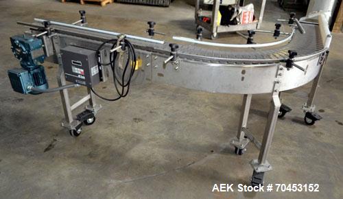 Used Table Top 90 Degree Belt Conveyor. Approximate 8" wide x 32" long into a 90 degree x 18" long belt. Has motor, and controller. Mounted on a stainless steel frame. SELLING PRICE, AS IS, WHERE IS,