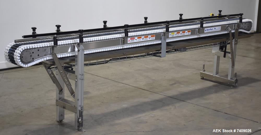 Used- SpanTech MultiSpan Conveyor. Approximate 8-1/2" wide x 144" long. Mounted on adjustable height legs. Project # 1104860...