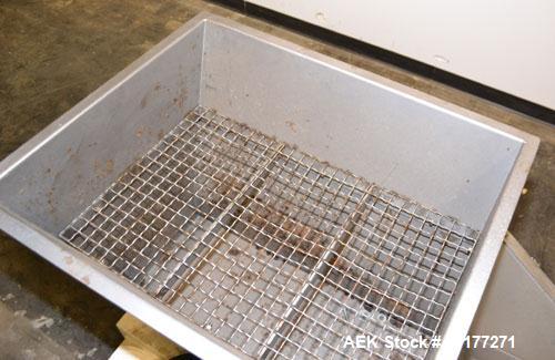 Used Deamco Vibrating Hopper Feeder, Model VHF-12X4X8-3, 304 Stainless Steel. 12" wide x 102’’ long trough. (2) Sections of clamp down top covers, 30’’ wide feed hopper. Driven by a 1hp, 3/60/230/460...